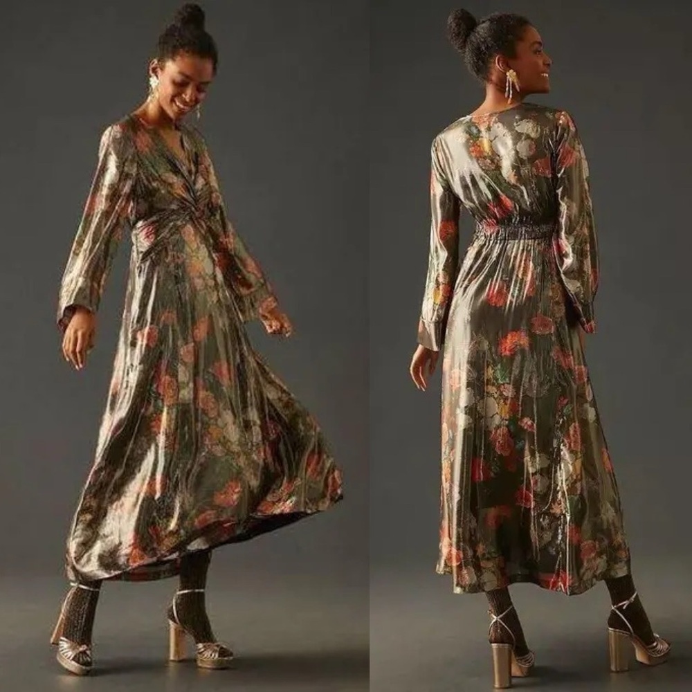 Anthropologie Cabellero Deep V Neck Maxi Dress
